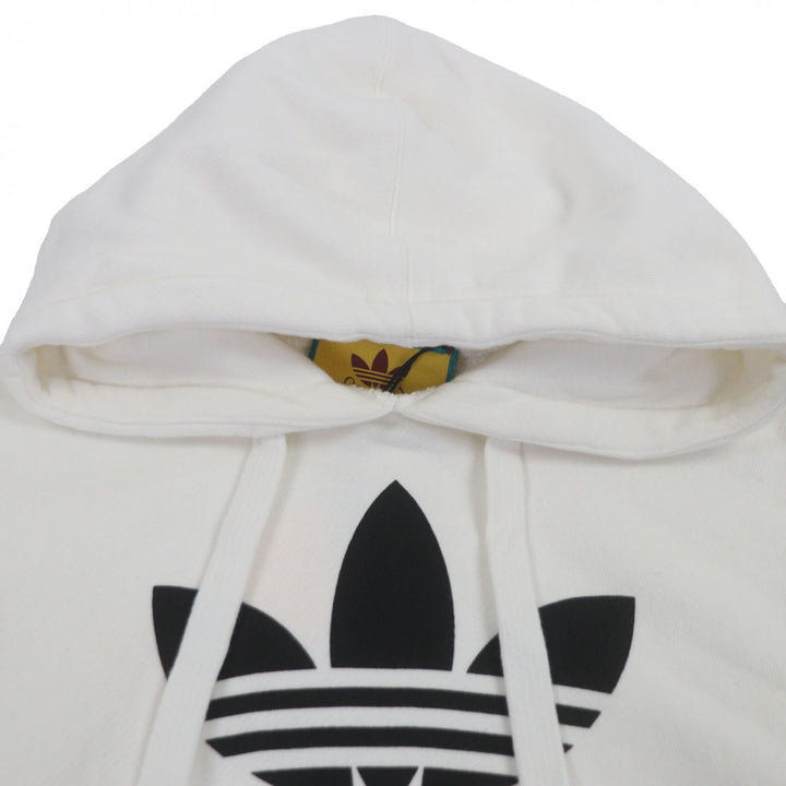 Pristine GUCCI×adidas hoodie Logo print pullover white cotton mens S 717427