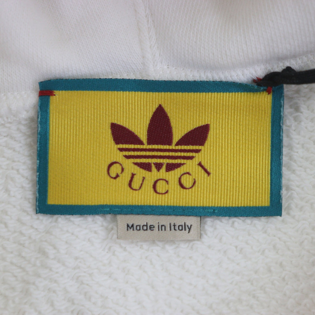 Pristine GUCCI×adidas hoodie Logo print pullover white cotton mens S 717427