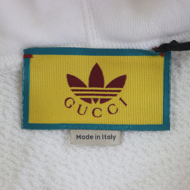 Pristine GUCCI×adidas hoodie Logo print pullover white cotton mens S 717427