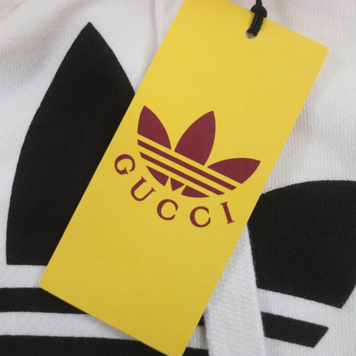Pristine GUCCI×adidas hoodie Logo print pullover white cotton mens S 717427
