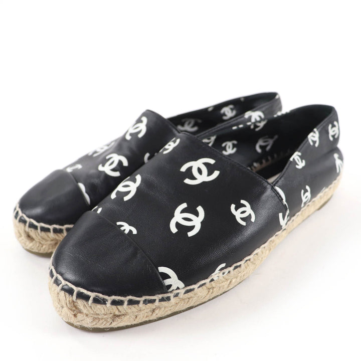 Great CHANEL Leather shoes COCO Mark espadrille slip-on black Women 37 G38628