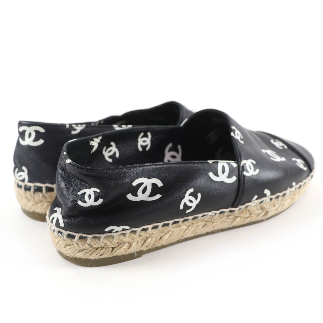 Great CHANEL Leather shoes COCO Mark espadrille slip-on black Women 37 G38628