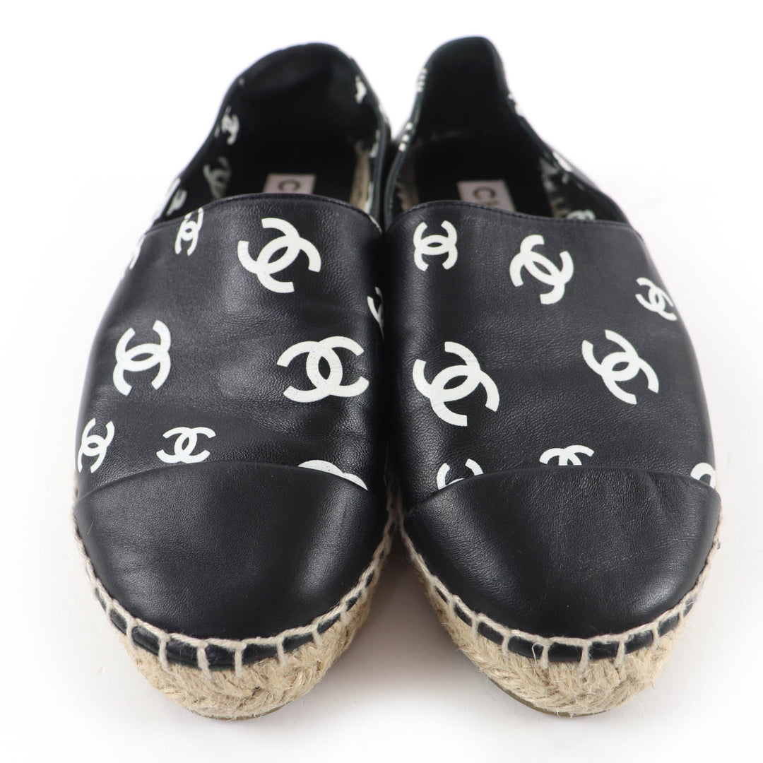 Great CHANEL Leather shoes COCO Mark espadrille slip-on black Women 37 G38628