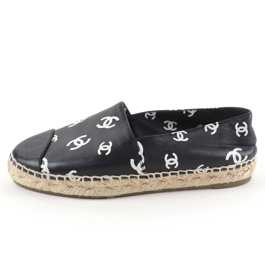 Great CHANEL Leather shoes COCO Mark espadrille slip-on black Women 37 G38628