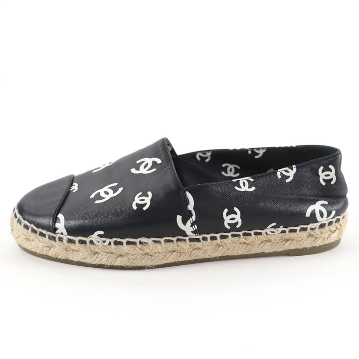 Great CHANEL Leather shoes COCO Mark espadrille slip-on black Women 37 G38628