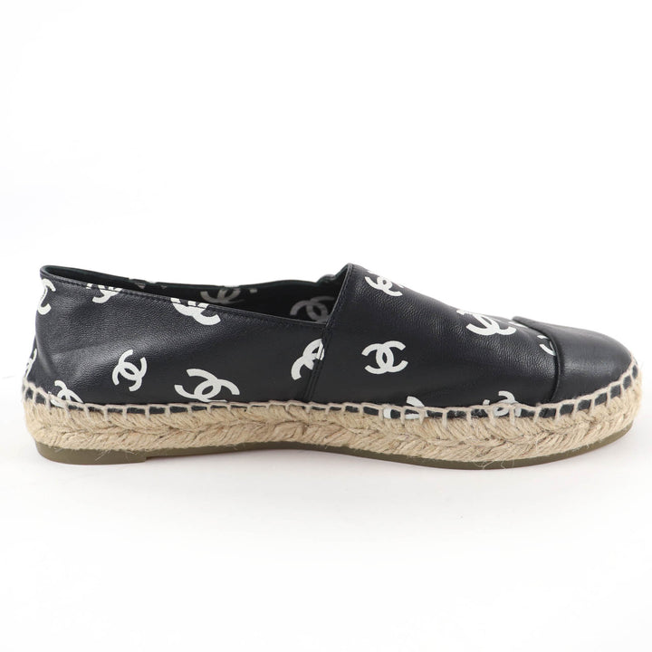 Great CHANEL Leather shoes COCO Mark espadrille slip-on black Women 37 G38628