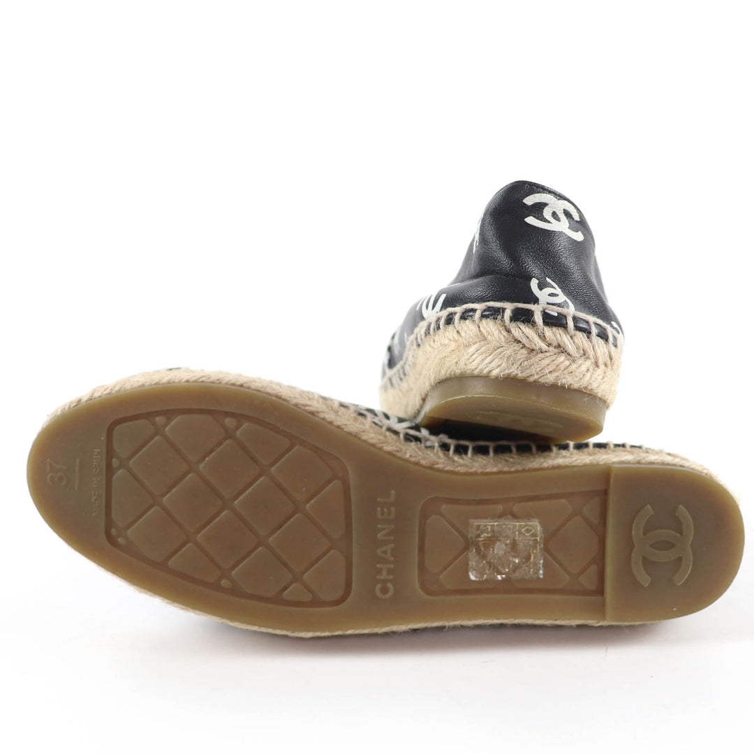 Great CHANEL Leather shoes COCO Mark espadrille slip-on black Women 37 G38628