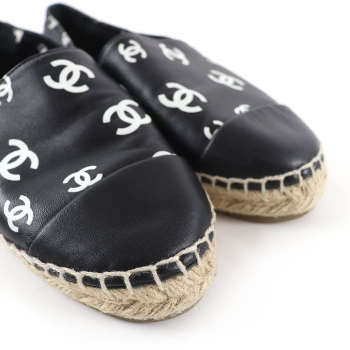 Great CHANEL Leather shoes COCO Mark espadrille slip-on black Women 37 G38628