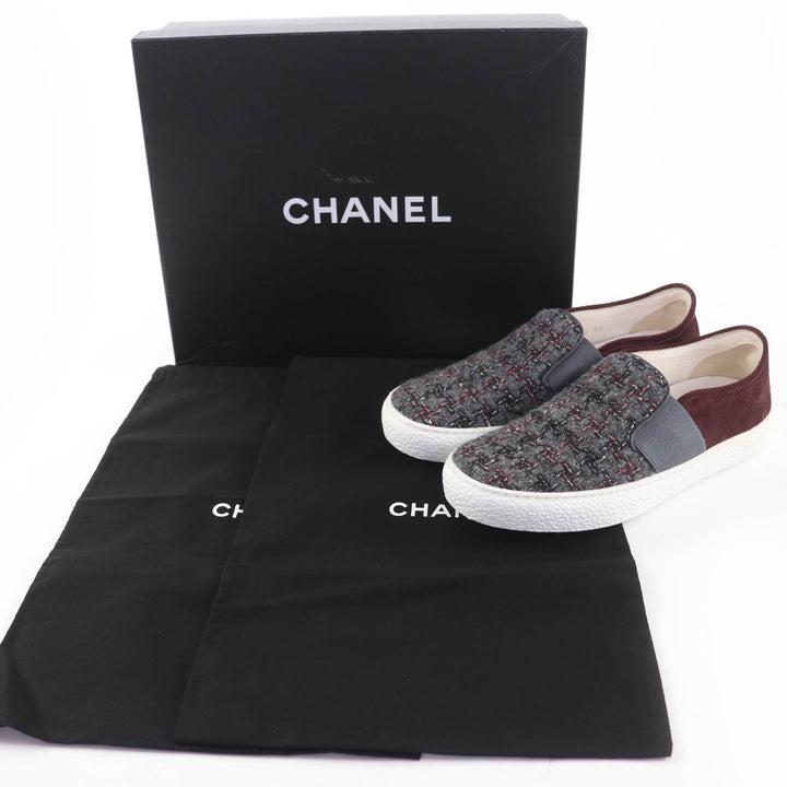 素晴らしい CHANEL スリッポン COCO マーク ツイード＆スエード レザー スニーカー 36 16B G31713