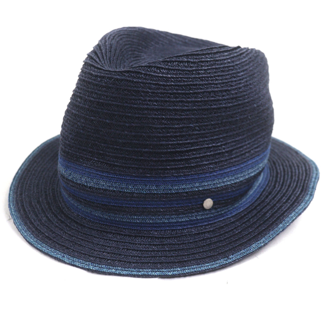 Excellent HERMES hat Raffia Serie Button Fedora Straw Navy Hemp mens 58