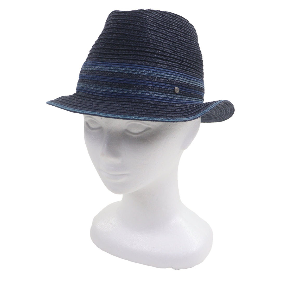 Excellent HERMES hat Raffia Serie Button Fedora Straw Navy Hemp mens 58