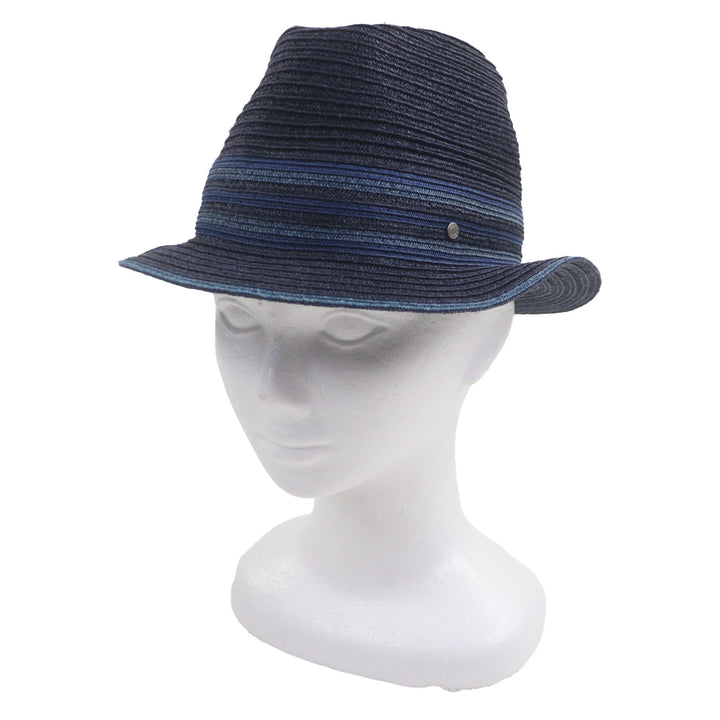 Excellent HERMES hat Raffia Serie Button Fedora Straw Navy Hemp mens 58