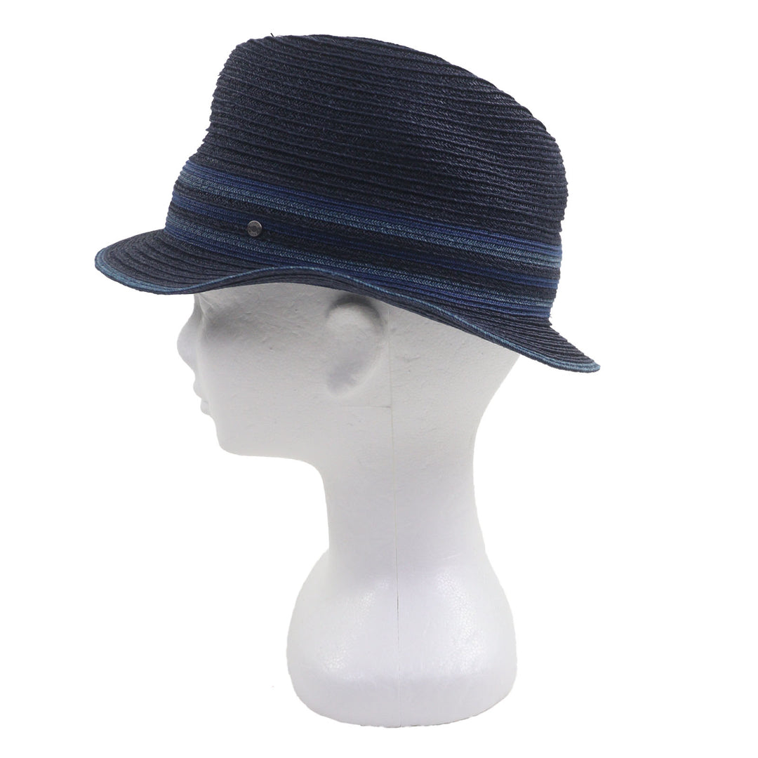 Excellent HERMES hat Raffia Serie Button Fedora Straw Navy Hemp mens 58