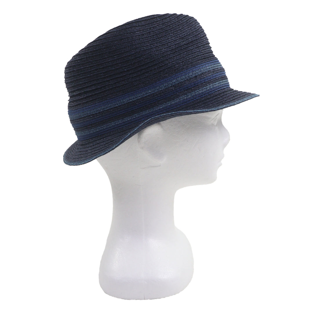 Excellent HERMES hat Raffia Serie Button Fedora Straw Navy Hemp mens 58