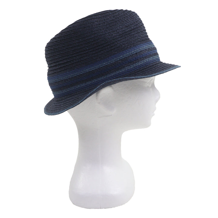 Excellent HERMES hat Raffia Serie Button Fedora Straw Navy Hemp mens 58