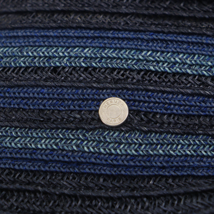 Excellent HERMES hat Raffia Serie Button Fedora Straw Navy Hemp mens 58