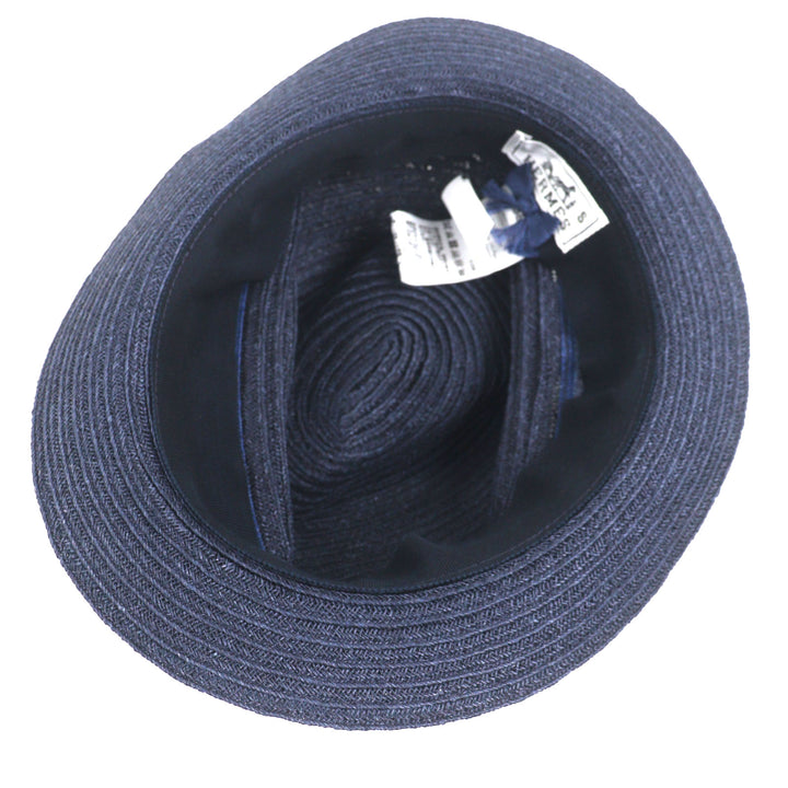 Excellent HERMES hat Raffia Serie Button Fedora Straw Navy Hemp mens 58