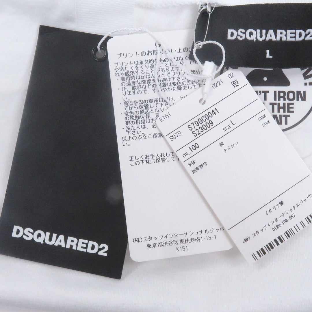 新品 DSQUARED2 半袖Tシャツ ロゴプリント ホワイト コットン メンズ L S79GC0041