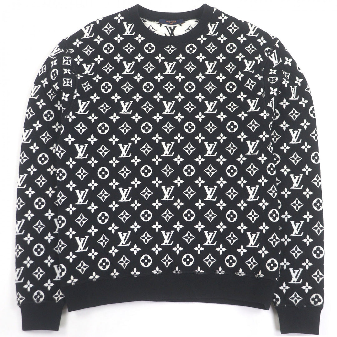 Great LOUIS VUITTON sweat Monogram jacquard crew neck Black White cotton mens XS