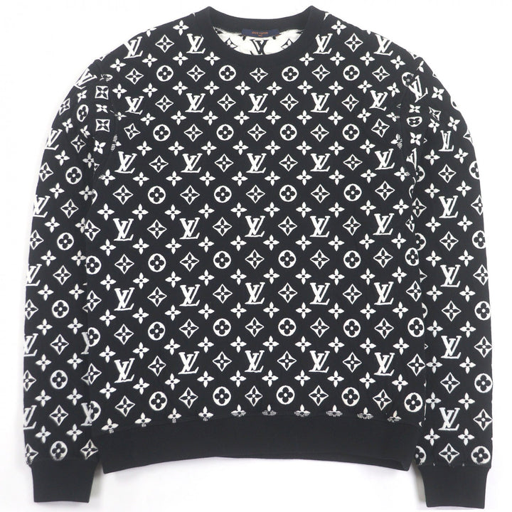 Great LOUIS VUITTON sweat Monogram jacquard crew neck Black White cotton mens XS