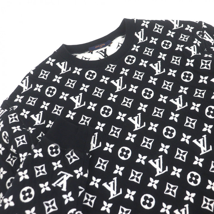 Great LOUIS VUITTON sweat Monogram jacquard crew neck Black White cotton mens XS