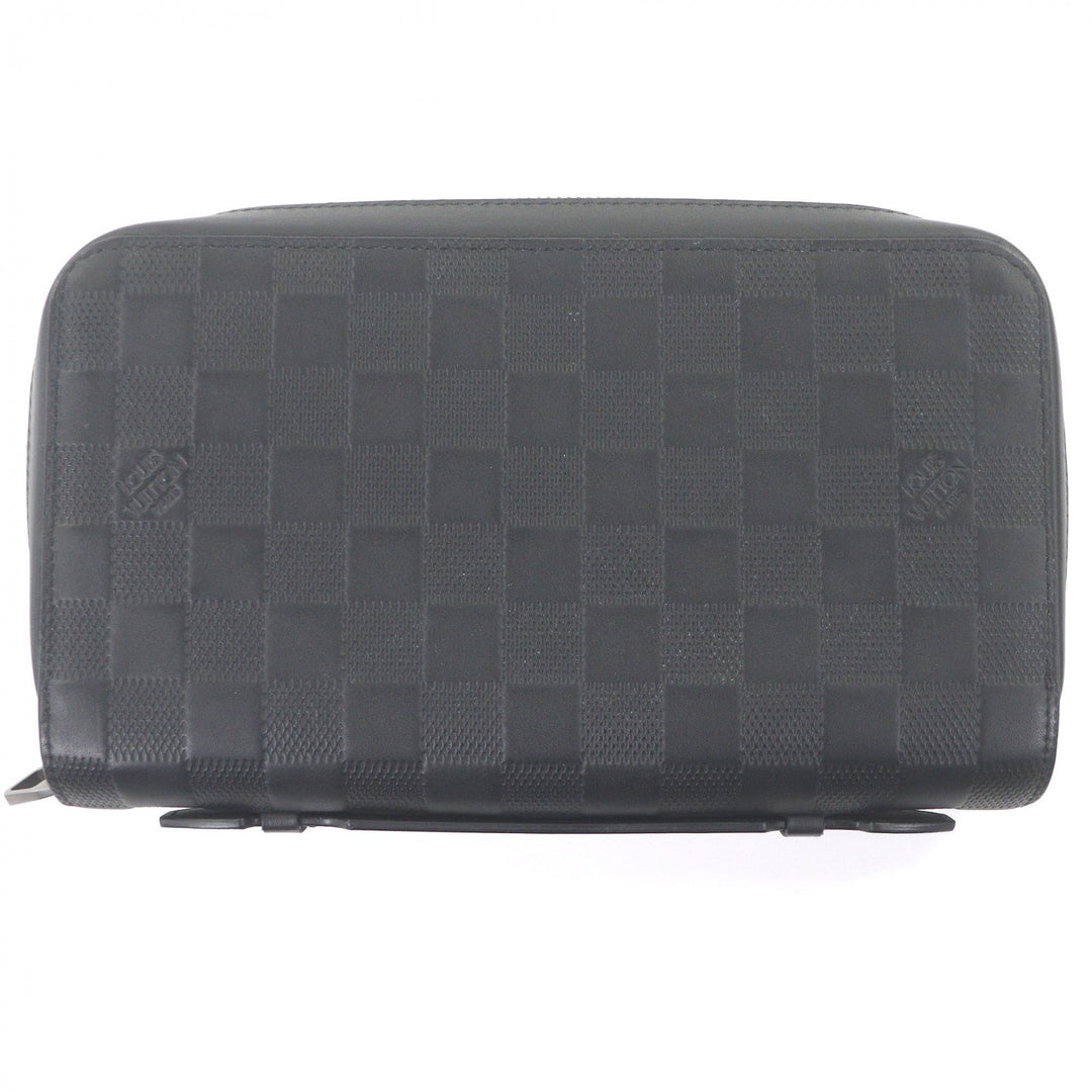 Great LOUIS VUITTON Purse Damier Anfini Zip Around black leather mens N61254