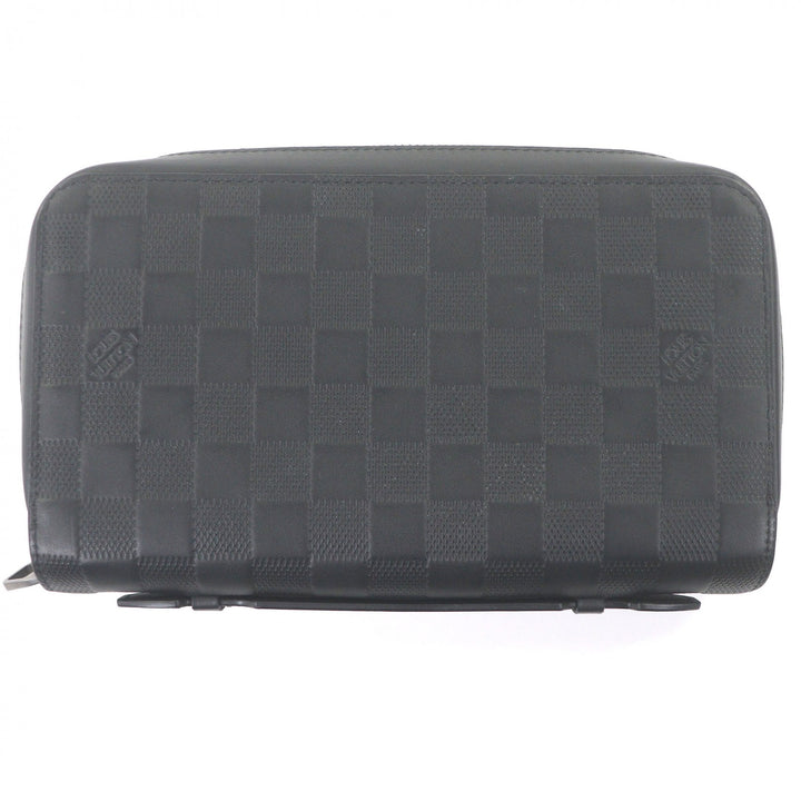 Great LOUIS VUITTON Purse Damier Anfini Zip Around black leather mens N61254