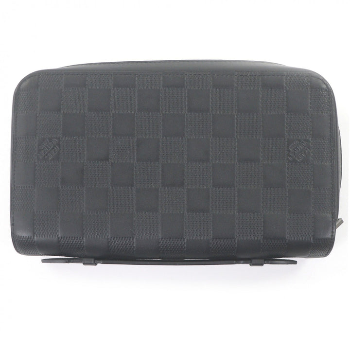 Great LOUIS VUITTON Purse Damier Anfini Zip Around black leather mens N61254