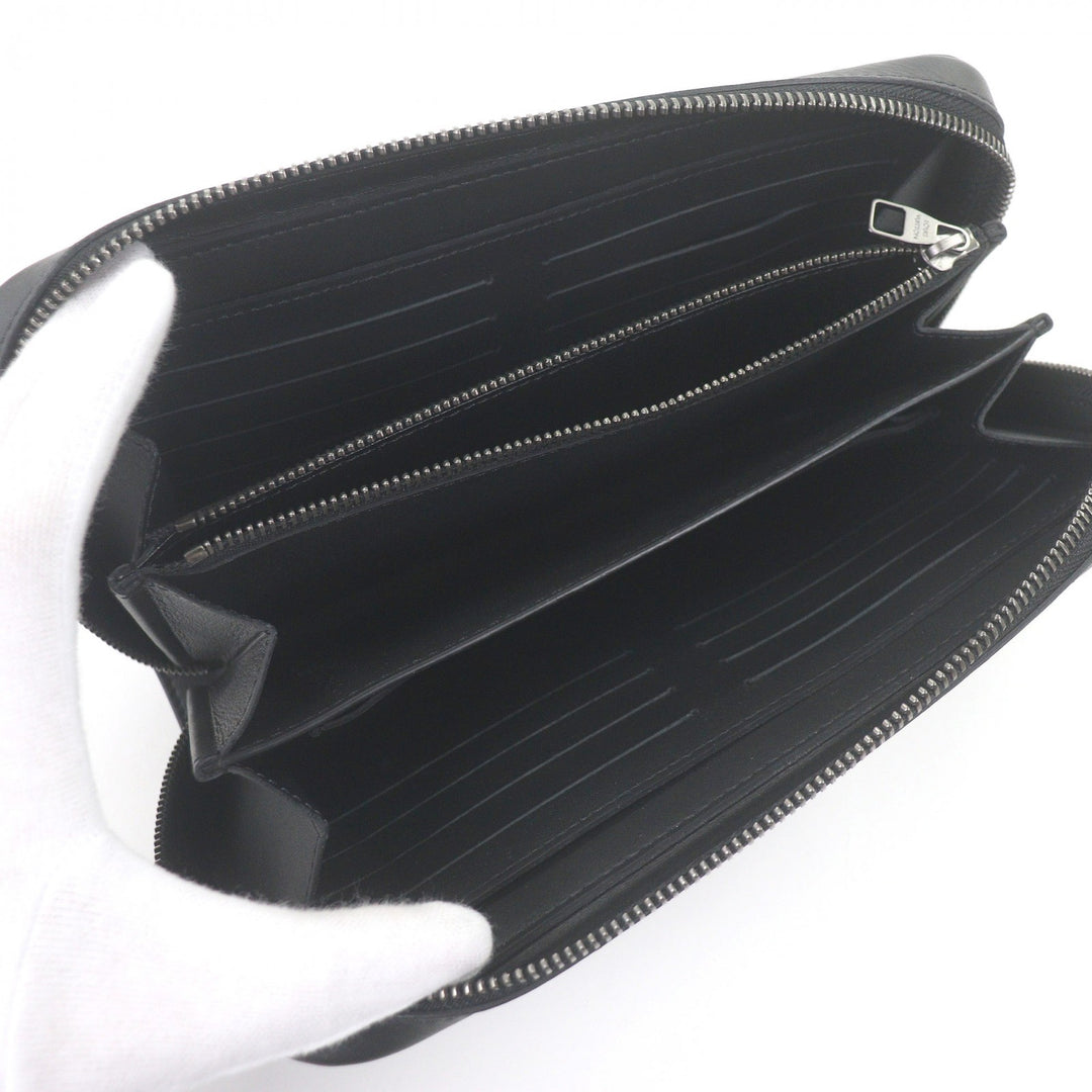 Great LOUIS VUITTON Purse Damier Anfini Zip Around black leather mens N61254