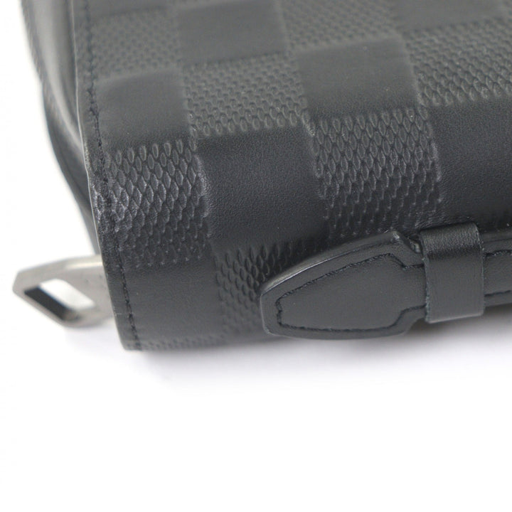 Great LOUIS VUITTON Purse Damier Anfini Zip Around black leather mens N61254