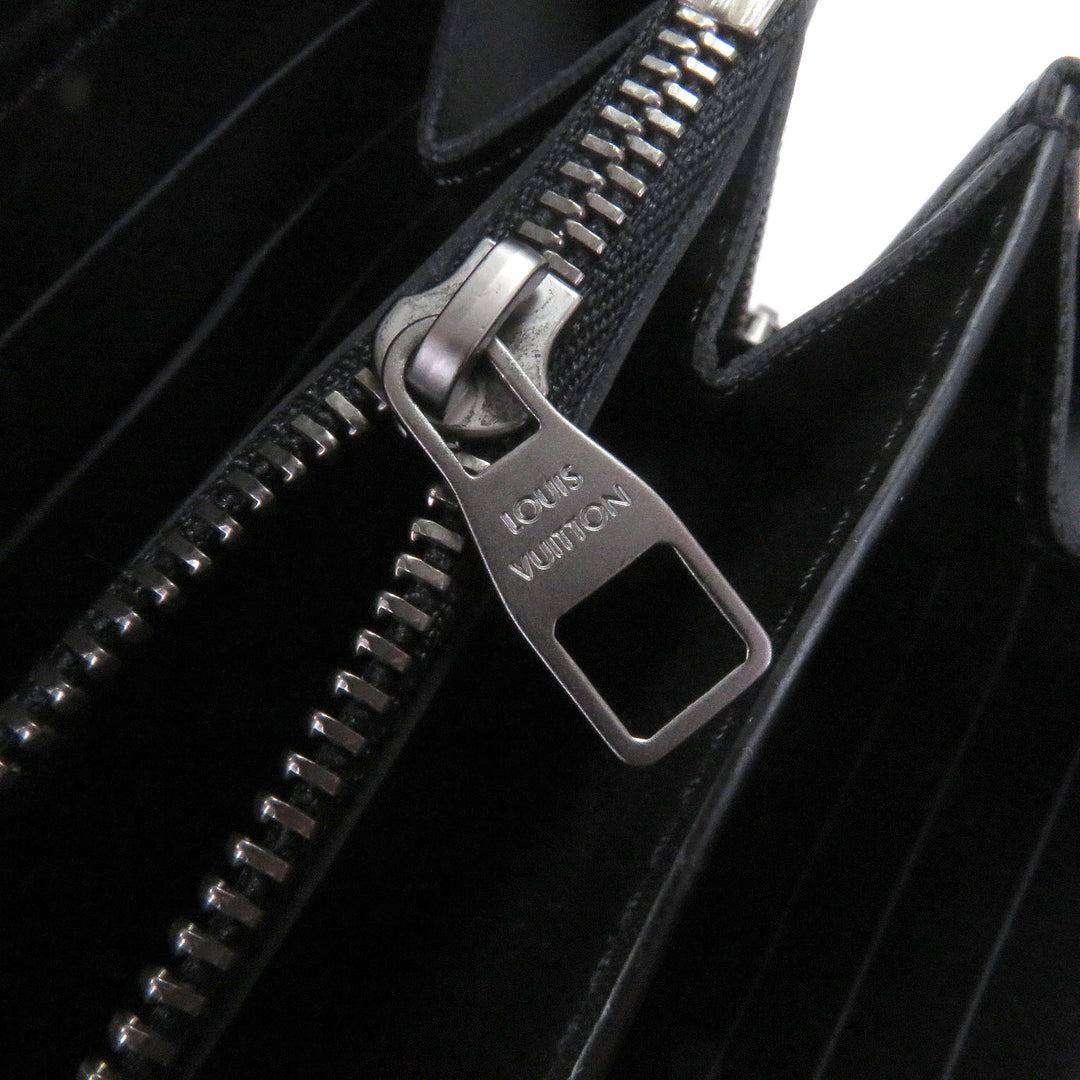 Great LOUIS VUITTON Purse Damier Anfini Zip Around black leather mens N61254