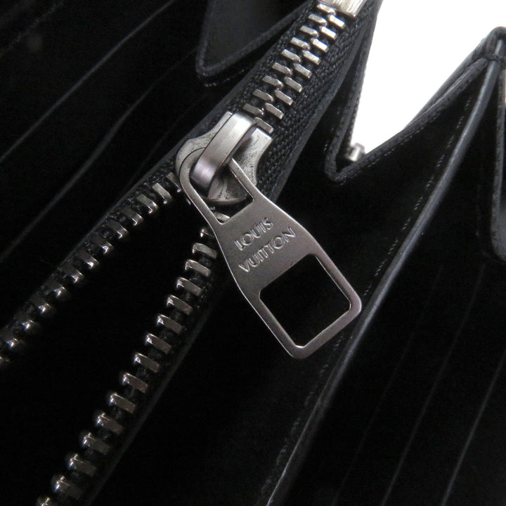 Great LOUIS VUITTON Purse Damier Anfini Zip Around black leather mens N61254