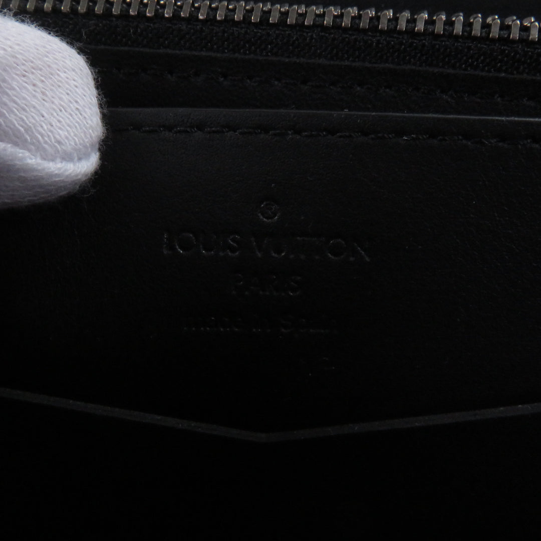 Great LOUIS VUITTON Purse Damier Anfini Zip Around black leather mens N61254