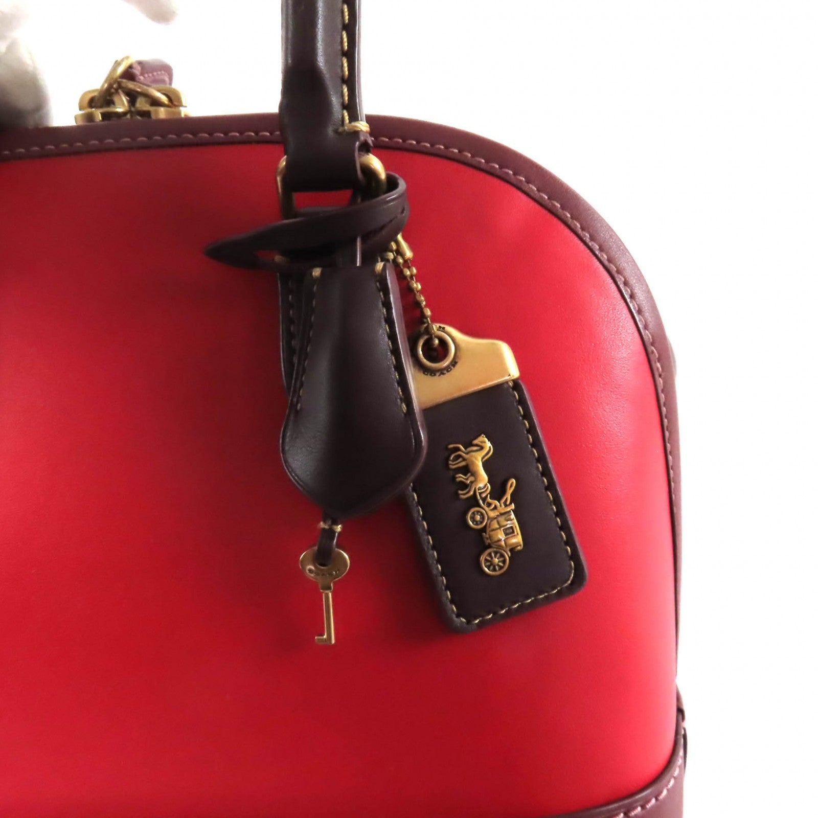 Excellent COACH Handbag Revel Colorblock Bag Red leather Women