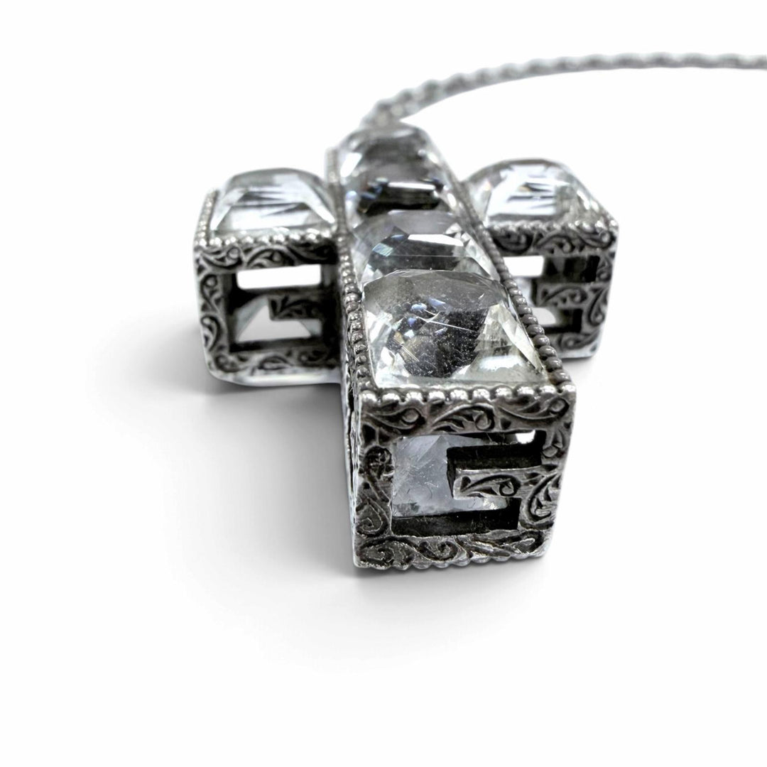 Great GUCCI Necklace Arabesque G-Cube Bijou Pendant Silver AG925 Women 550207