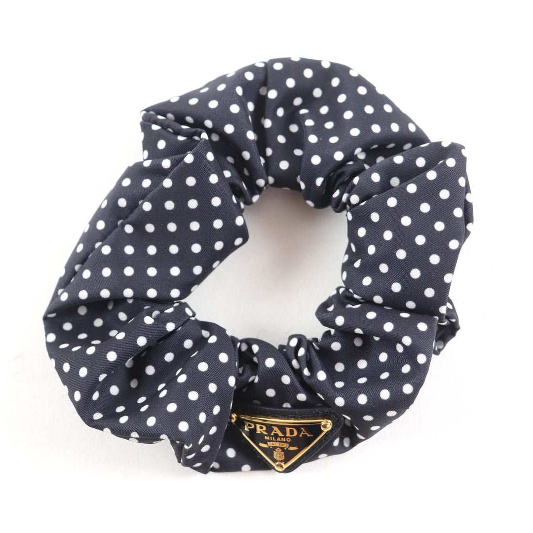 Excellent PRADA hair accessory Scrunchie Black Dot Black White Nylon 1IF015