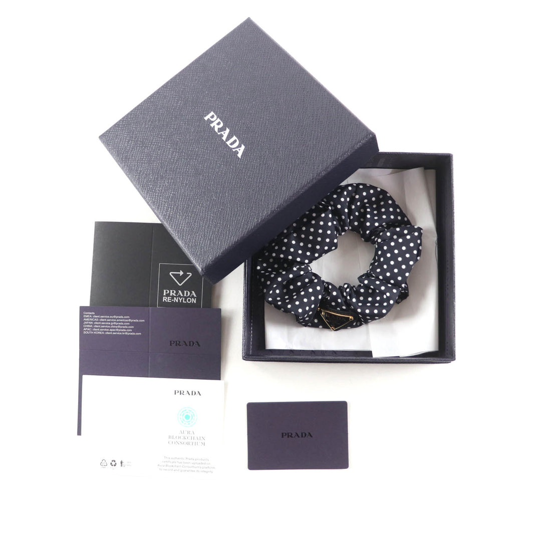 Excellent PRADA hair accessory Scrunchie Black Dot Black White Nylon 1IF015