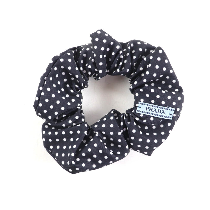 Excellent PRADA hair accessory Scrunchie Black Dot Black White Nylon 1IF015