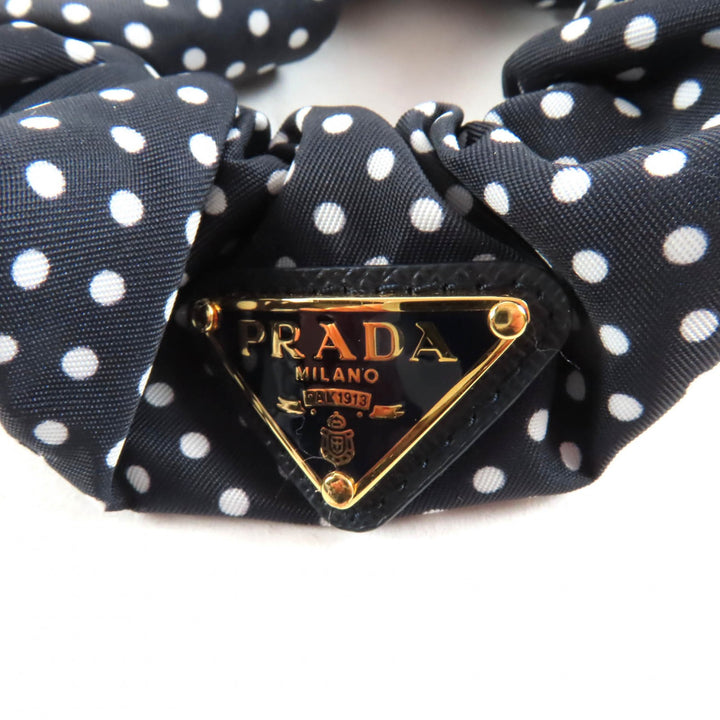 Excellent PRADA hair accessory Scrunchie Black Dot Black White Nylon 1IF015