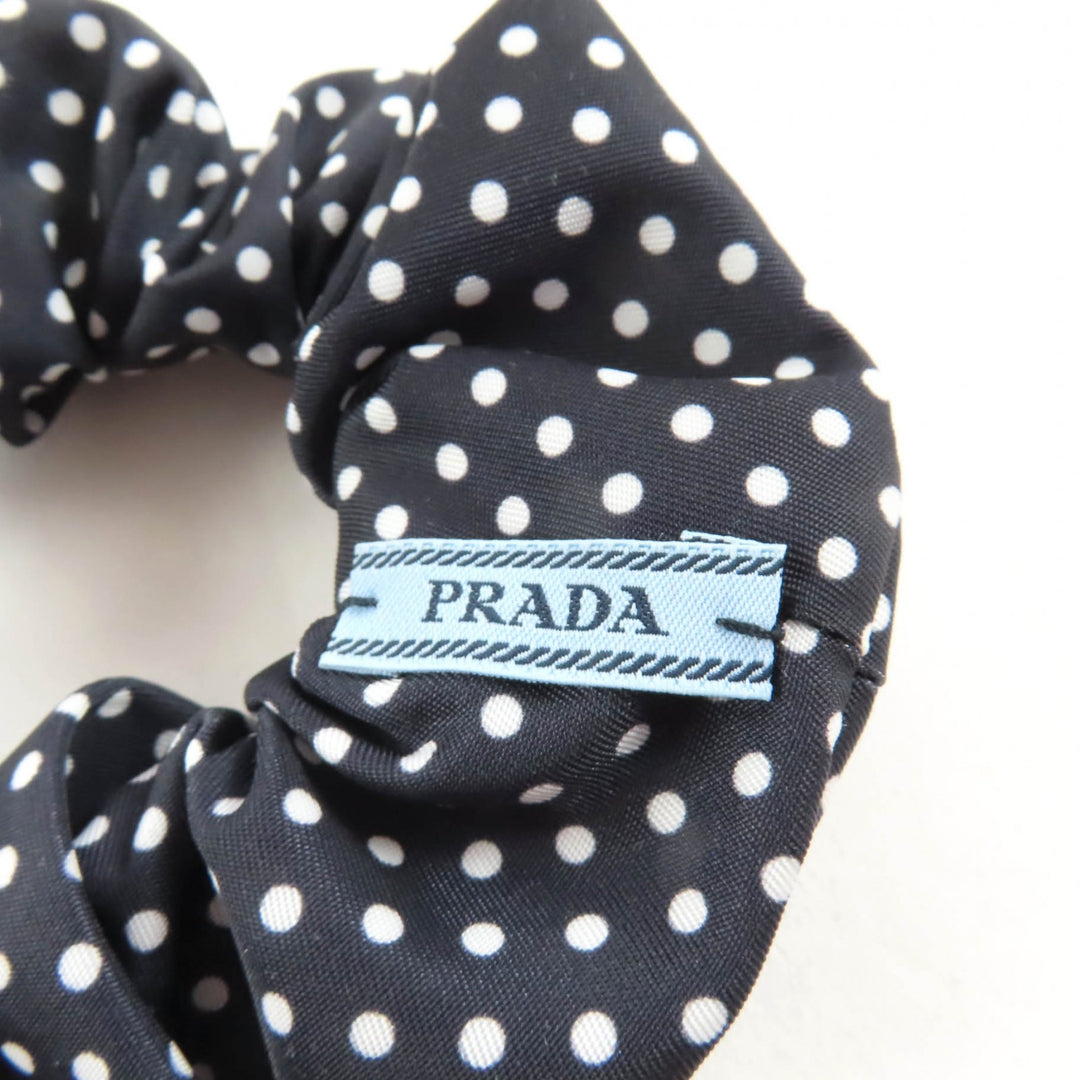 Excellent PRADA hair accessory Scrunchie Black Dot Black White Nylon 1IF015