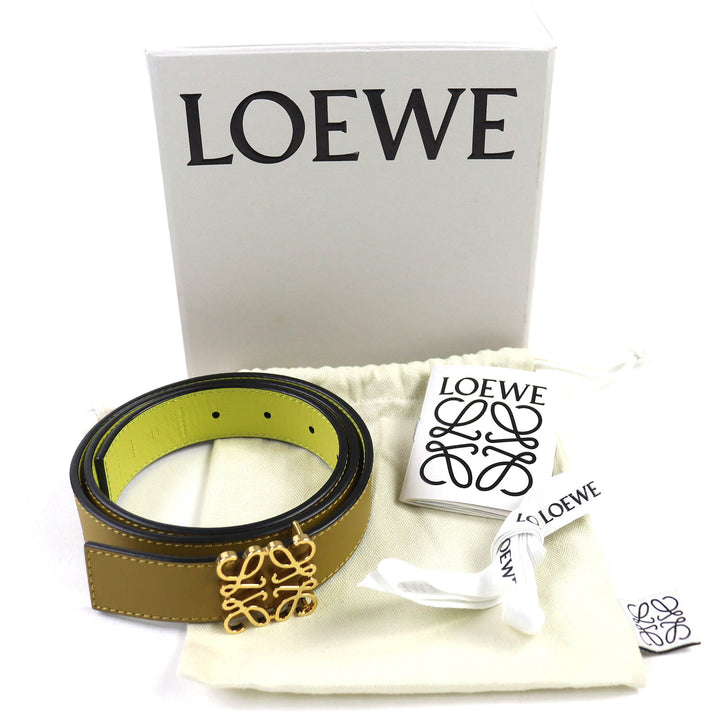 素晴らしいLOEWEベルトアナグラムバックルオリーブグリーンイエローレディース832213