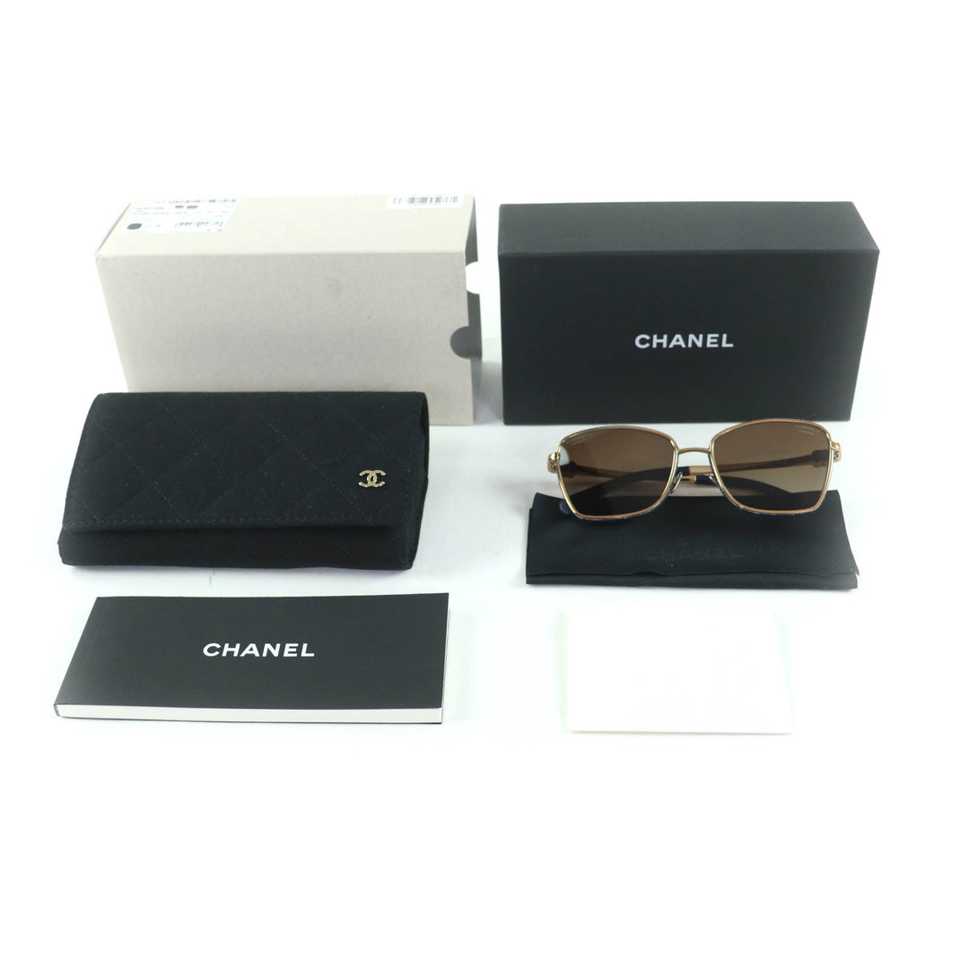 新品 CHANEL サングラス キャッツアイシェイプ ネイビーゴールド ー レディース 4289-Q