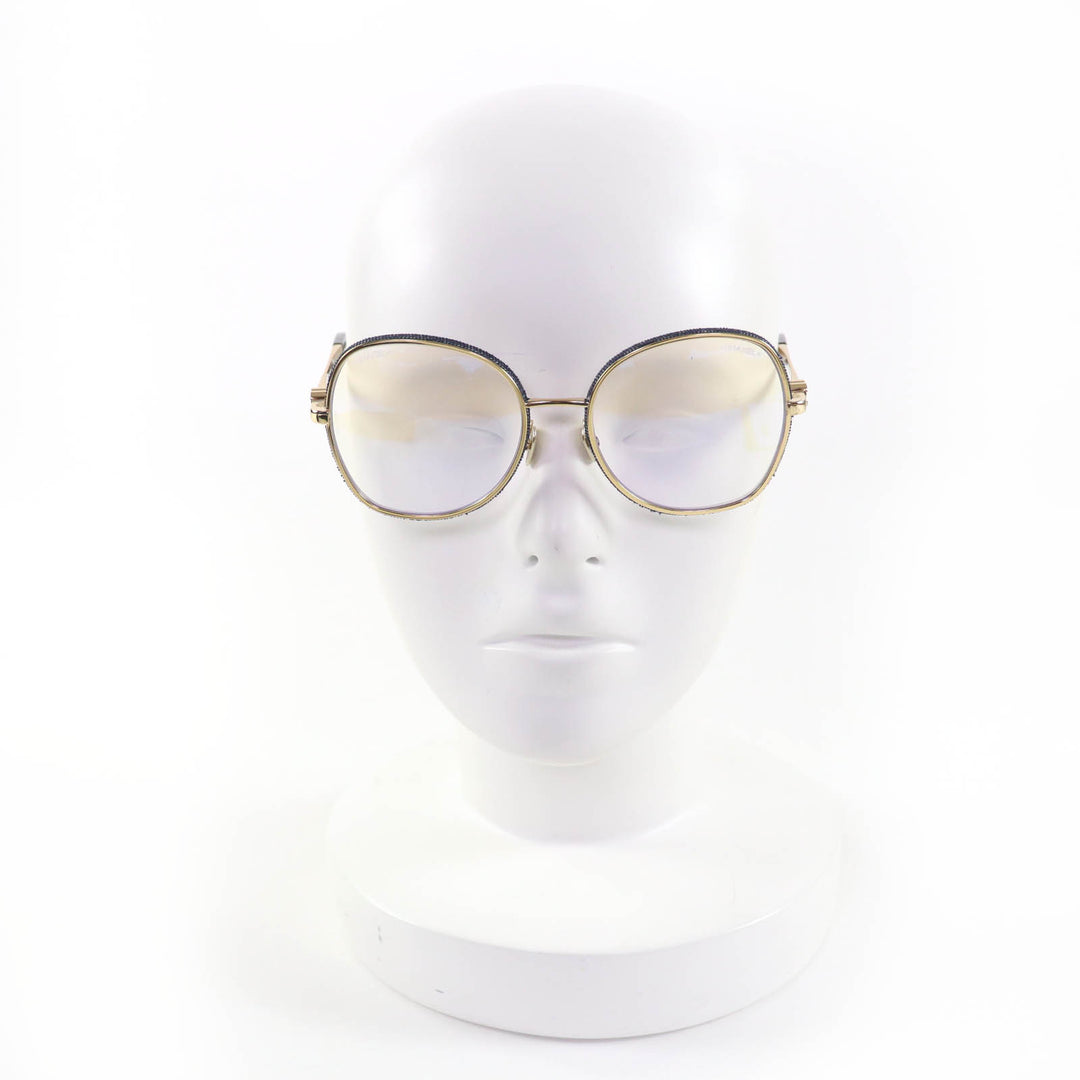 Pristine CHANEL Glasses COCO Mark Round Shape Denim gold Women 2218-S