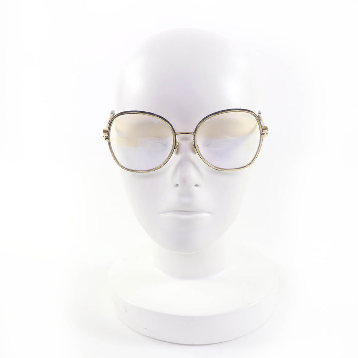 Pristine CHANEL Glasses COCO Mark Round Shape Denim gold Women 2218-S