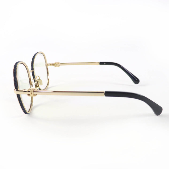 Pristine CHANEL Glasses COCO Mark Round Shape Denim gold Women 2218-S