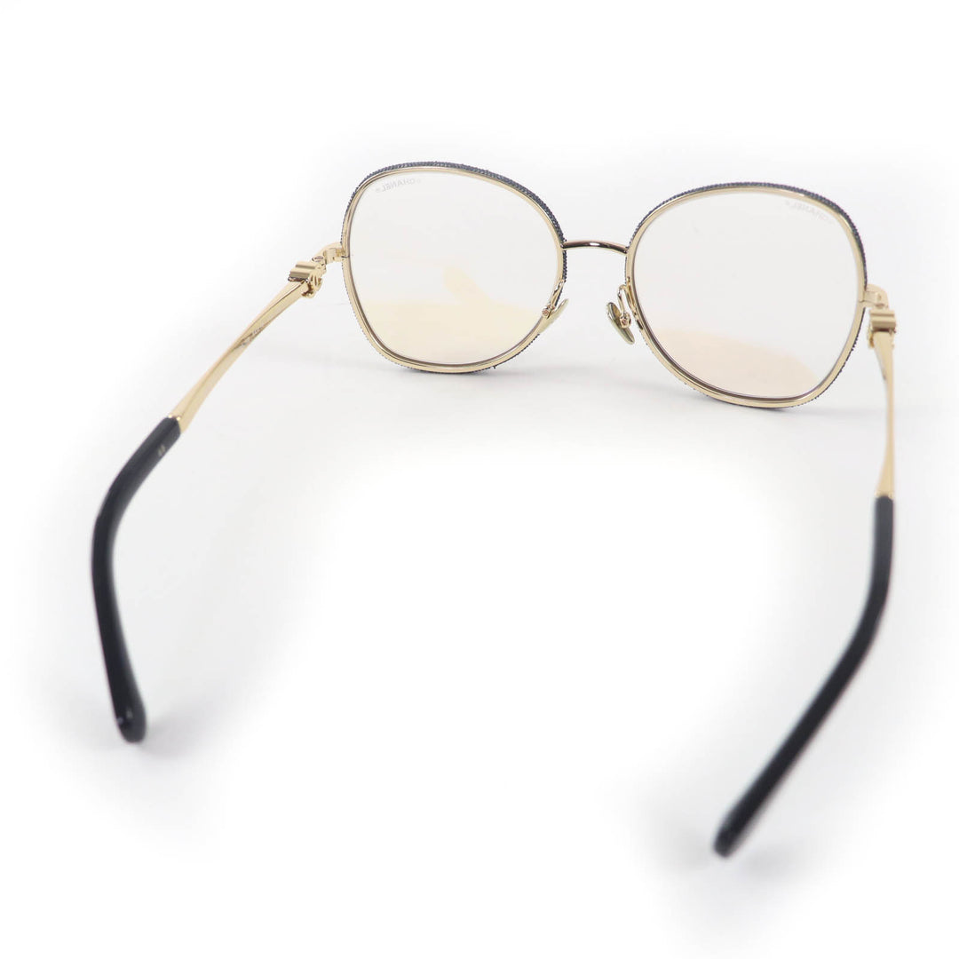 Pristine CHANEL Glasses COCO Mark Round Shape Denim gold Women 2218-S