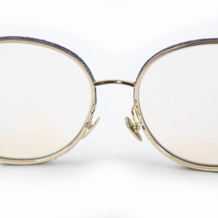 Pristine CHANEL Glasses COCO Mark Round Shape Denim gold Women 2218-S