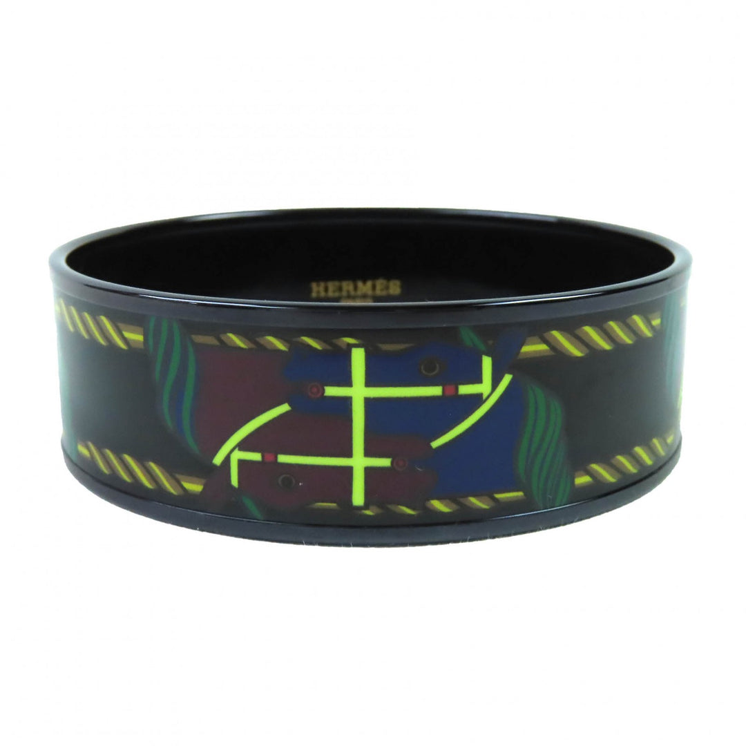 Excellent HERMES Bangle Enamel GM Click HH/Bandana Bangle bracelet Black Women