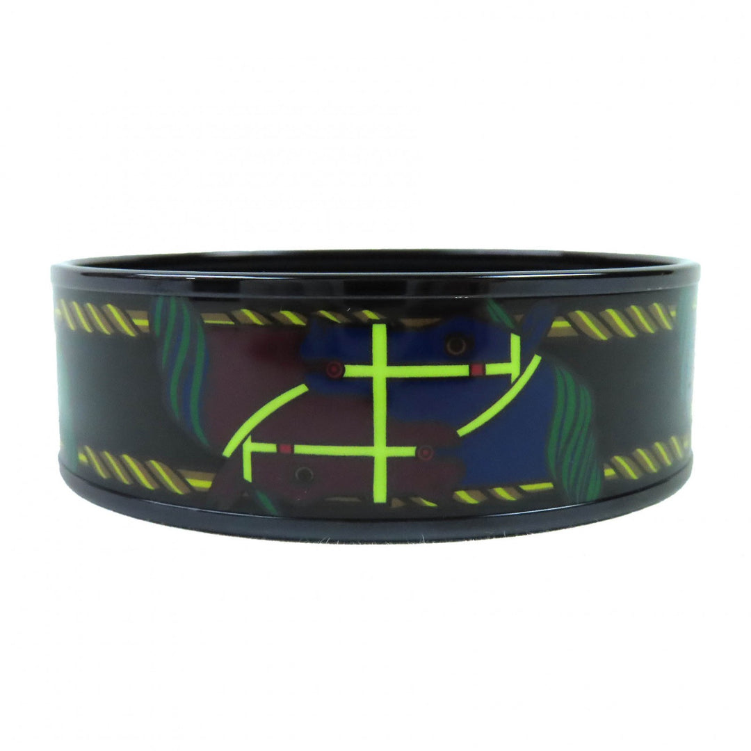 Excellent HERMES Bangle Enamel GM Click HH/Bandana Bangle bracelet Black Women