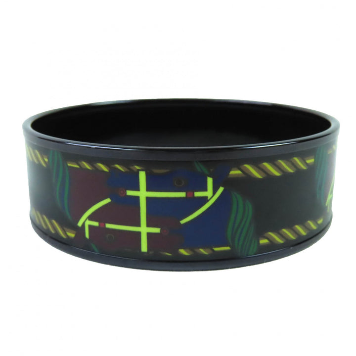 Excellent HERMES Bangle Enamel GM Click HH/Bandana Bangle bracelet Black Women